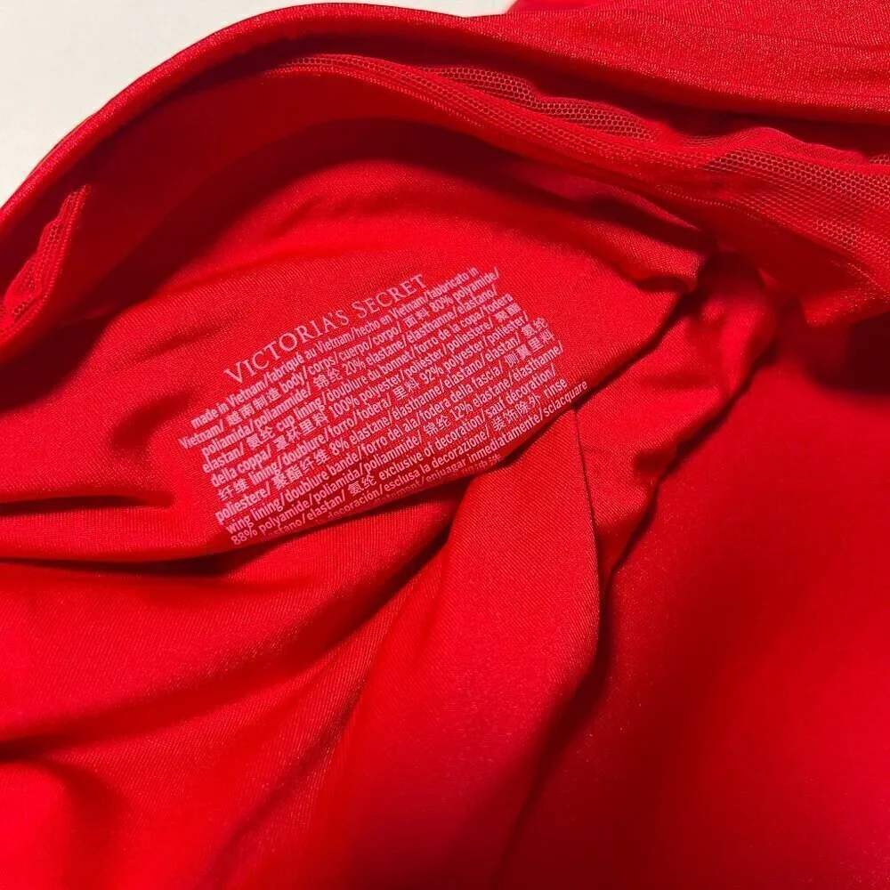 Victoria Secret XL One Piece Swimsuit Bikini Push Up Ruched Lipstick Red